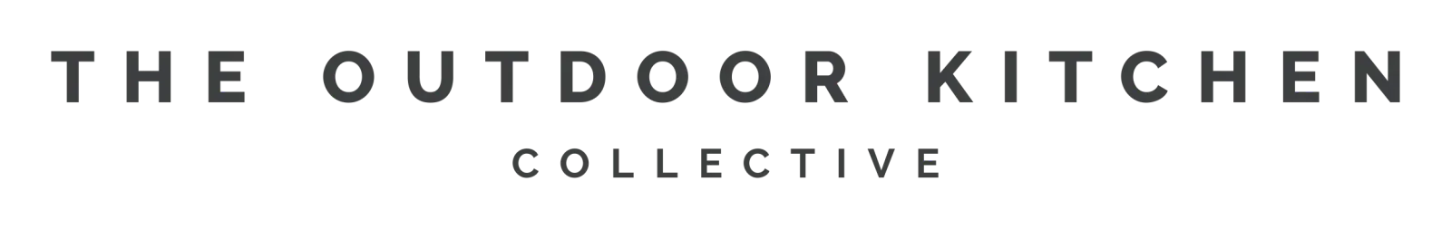 The Outdoor Kitchen Collection logo in bold black text on dark background
